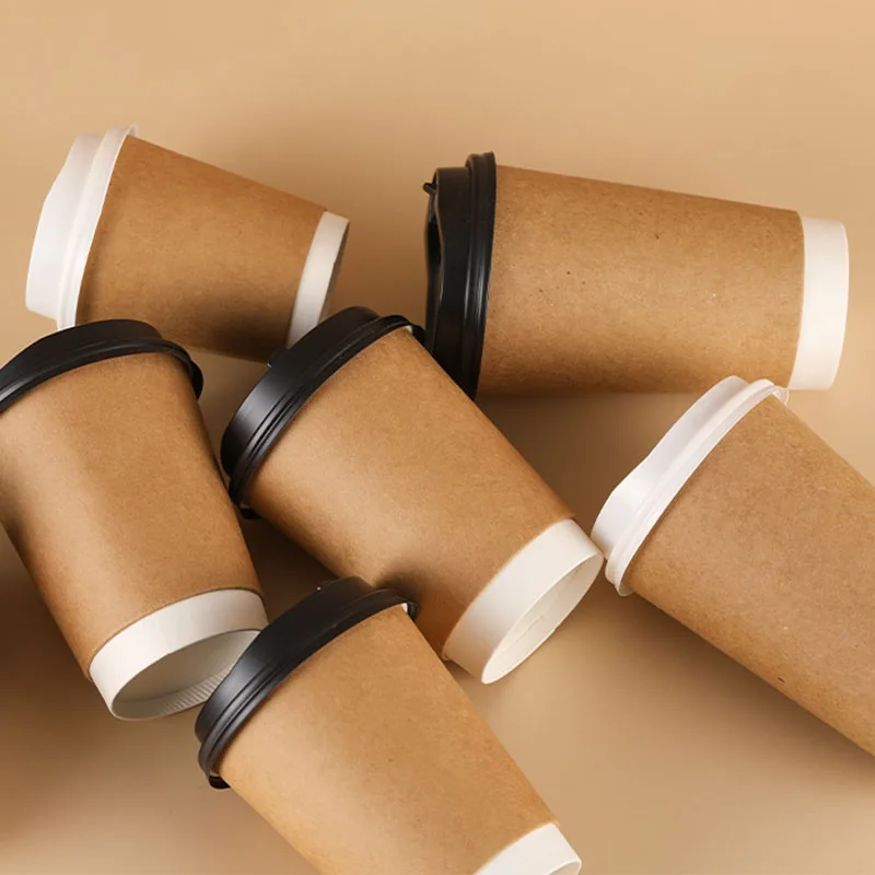 White Disposable coffee paper cup 8oz double wall biodegradable anti-scalding kraft paper hot drink paper cup with lid