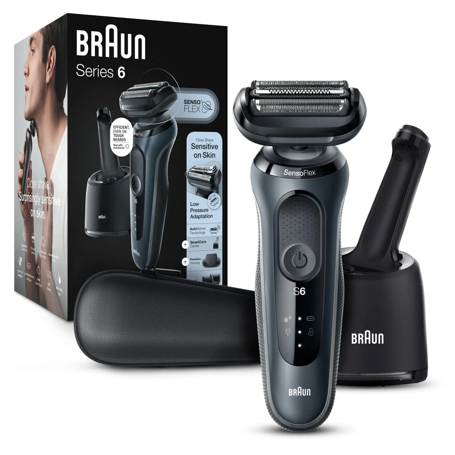 Braun Series 6 6075cc Electric Shaver with SmartCare Center and Precision Trimmer, Wet & Dry, Rechargeable, Cordless Foil Shaver