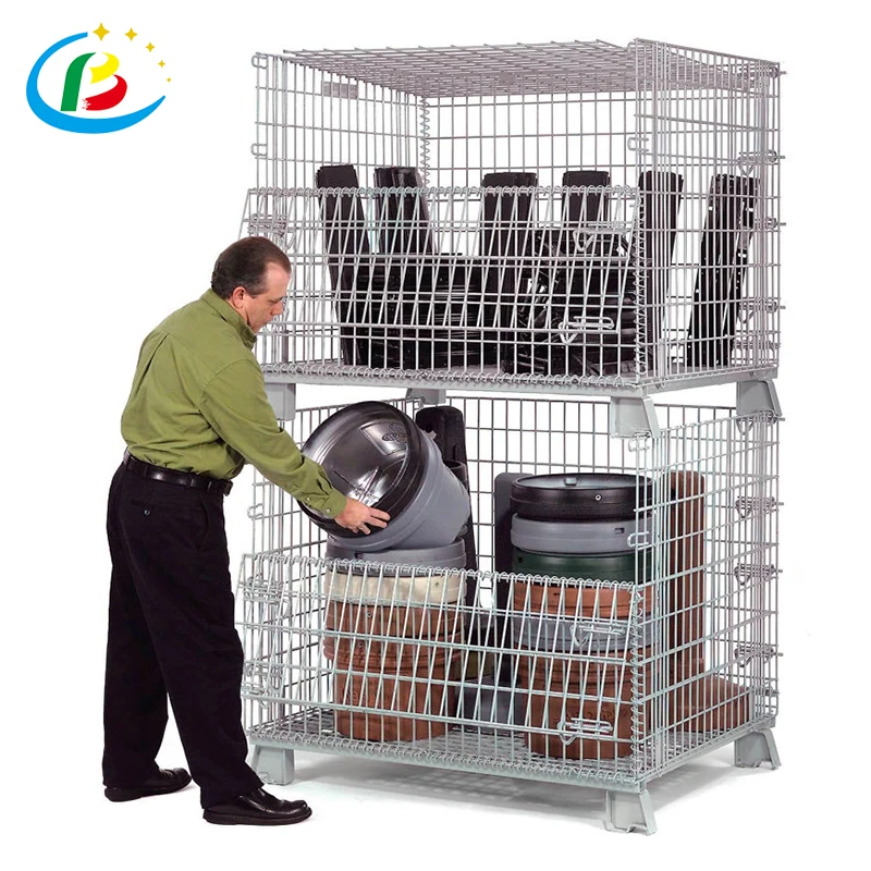 Промышленные сварные металлические Япония складной стекируемые Индивидуальный размер стальная сетка проволочная контейнер для хранения на