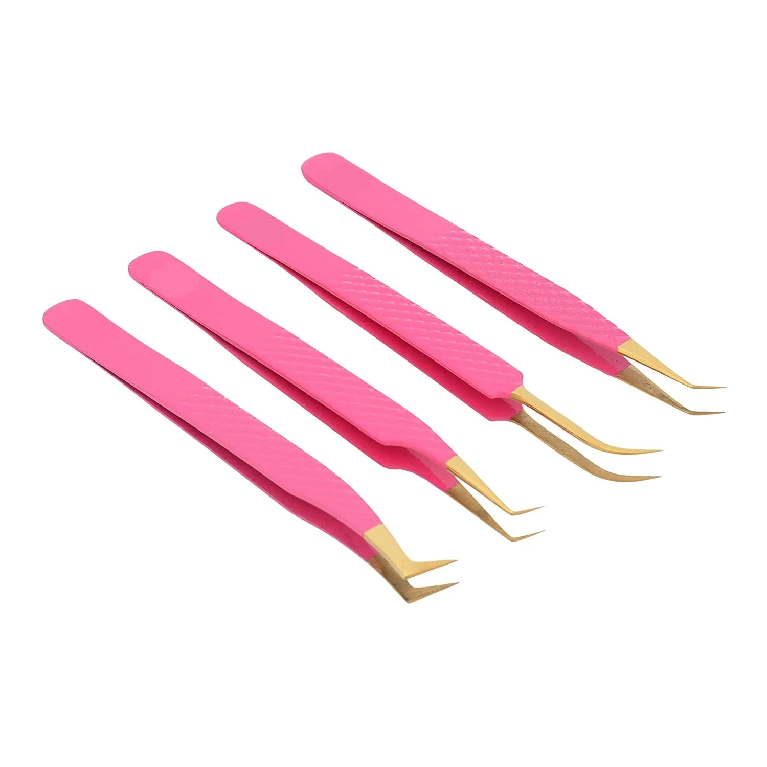 Eyelash Extension Tweezers Slant Curved Volume Lash Tweezer Set Private Label Custom Stainless Steel with Logo Straight Pink Red