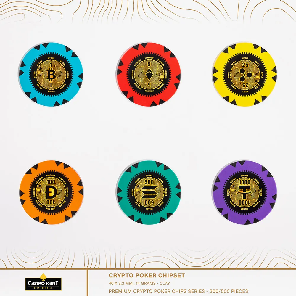 Casino quality clay poker chip with customised colour and logo in lay 14 gm casino chip Crypto Poker Chips Baccarat Blackjack