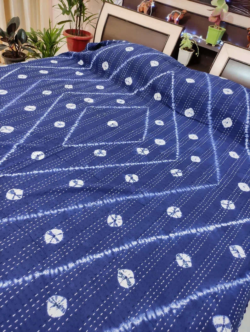 Постельное белье Kantha ручной работы мягкое 100% Хлопковое одеяло хиппи Канта натуральная краска индийское искусство винтажное