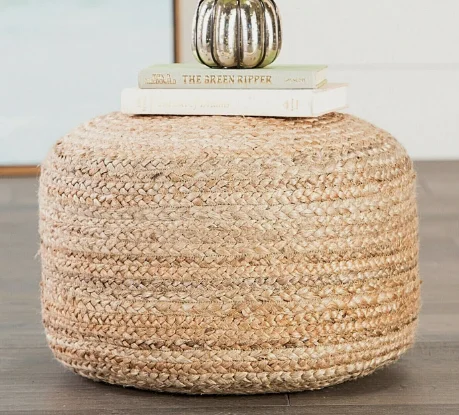 Home Decor Round Braided Natural Jute Woven Pouf Jute Braided Floor Cushion Handmade Natural Braided Jute Poufs Footstool