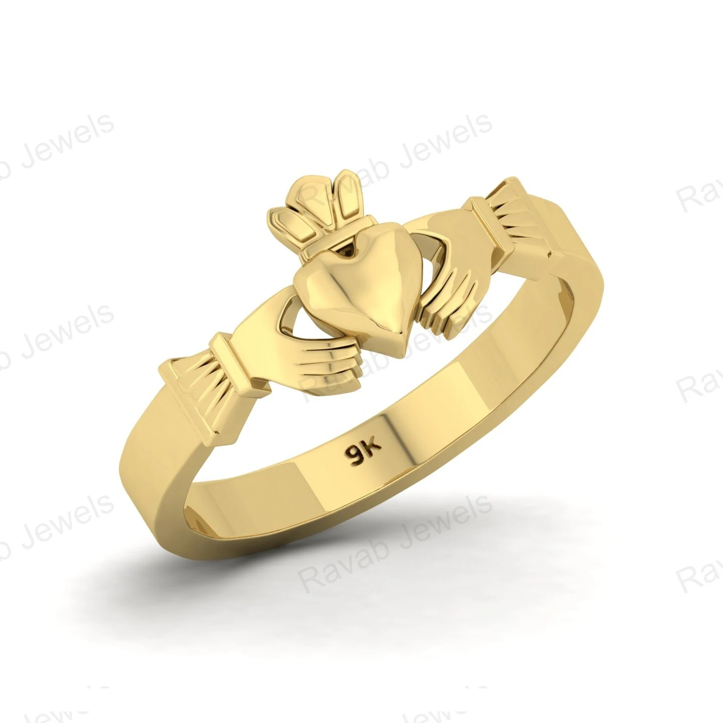 New Arrival 9k 10k 14k Fine Yellow Gold Custom Claddagh Wholesale Jewelry Engagement Ring Band Stylish Made In India For Gift