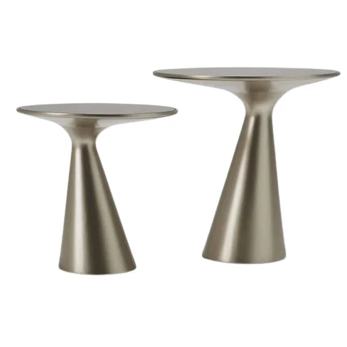 Set of Two Side Table Shiny Polished Stand Custom Made Coffee Table Modern Style Living Room Furniture Luxury End Table