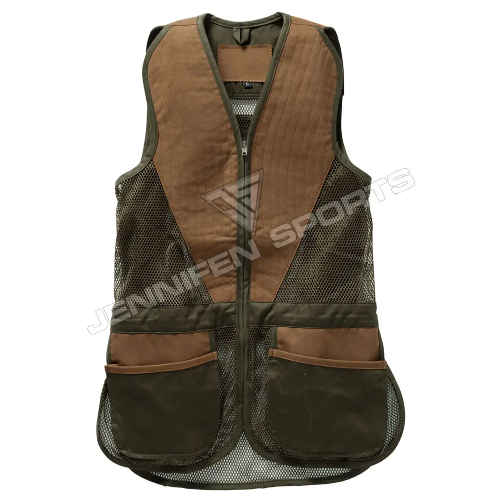 Hunting Vest Men Shell Material Cotton Canvas/Mesh Fabric Zipper Closing Front Pockets Inside Woven Label