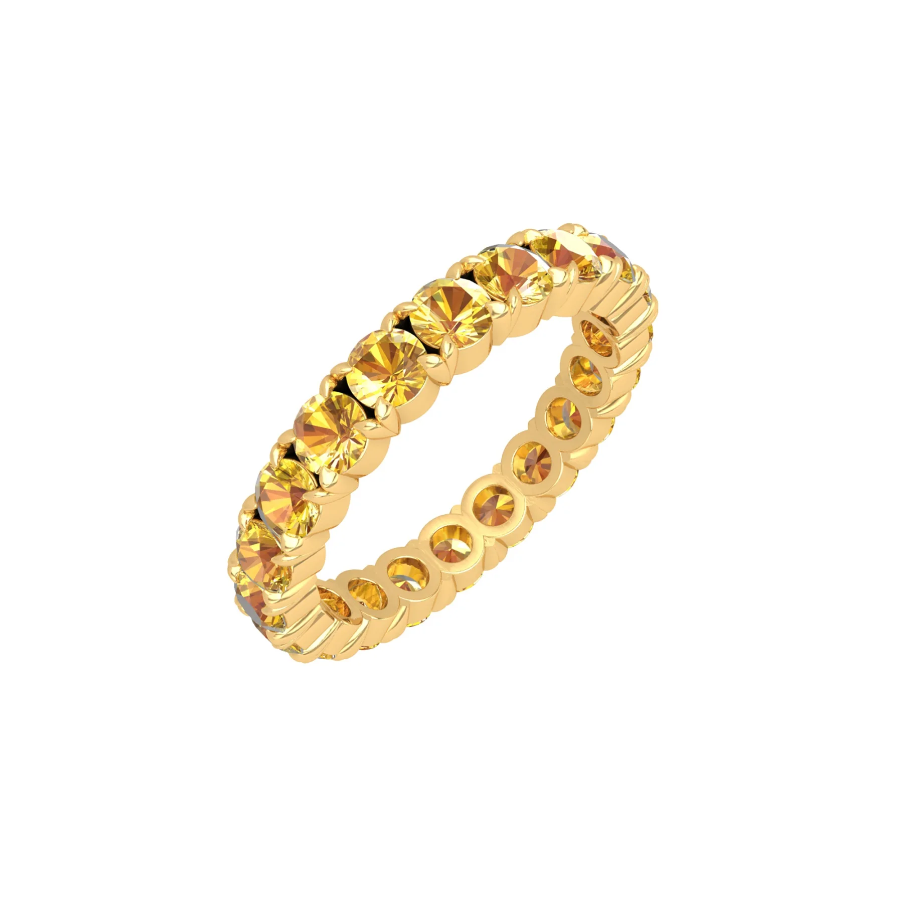 Latest Natural Yellow Sapphire Eternity Ring Round Gemstone Rings Modern Band For Women Anniversary Gift 10K Gold H-VS