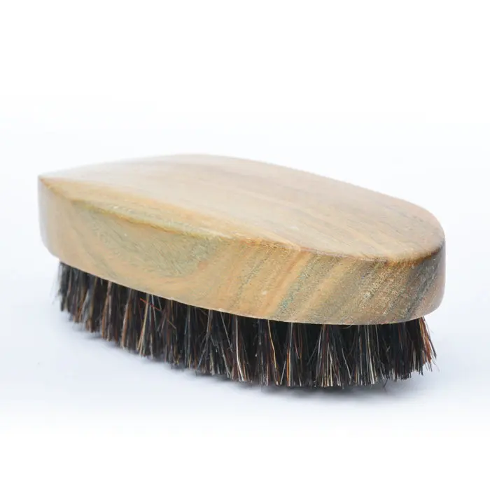 High quality Green sandalwood handle wild boar bristle beard oil brush with customized laser logo free sample