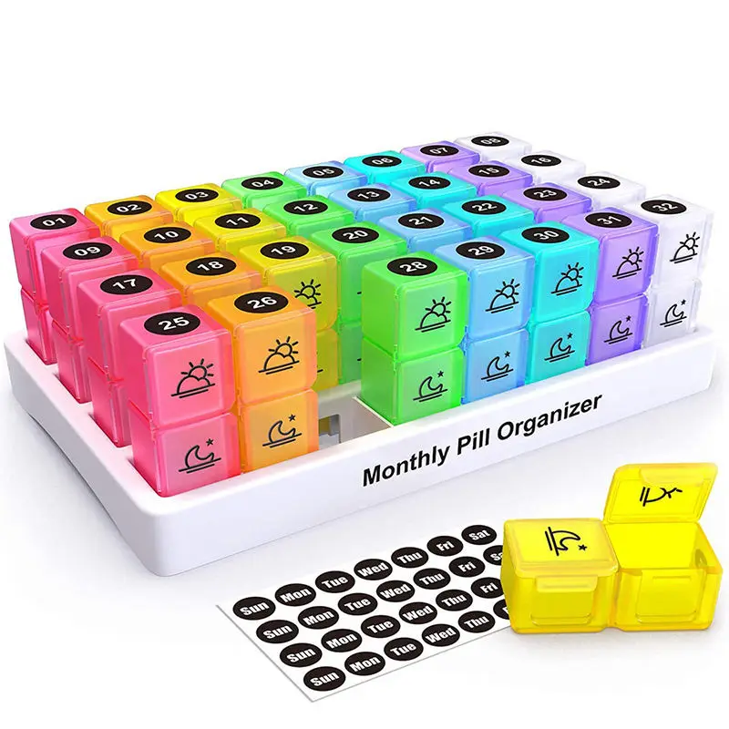 New 2023 AM PM Big Eco Friendly Modern 30 Day Extra Weekly Large Box Monthly Pill Organizer