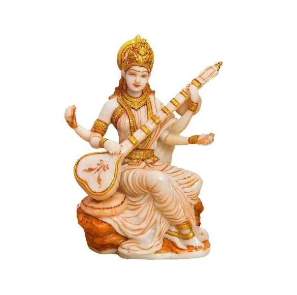 Wholesale Supply 7 Inches Beautiful Maa Saraswati Murti Sculpture Hindu Goddess Saraswati Ji Murti from India