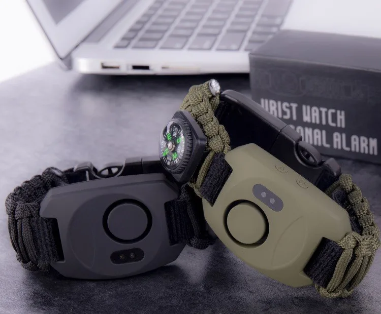HUAJU INDUSTRIAL Multi-Functional Wristwatch Personal Alarm with Outdoor Emergency Anti-Wolf Alarm and Umbrella Rope Strap
