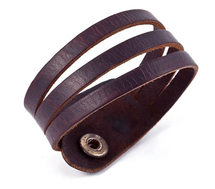 Hand Made Leather Bracelet  Leather Wrist Cuff Bands Men Bracelet