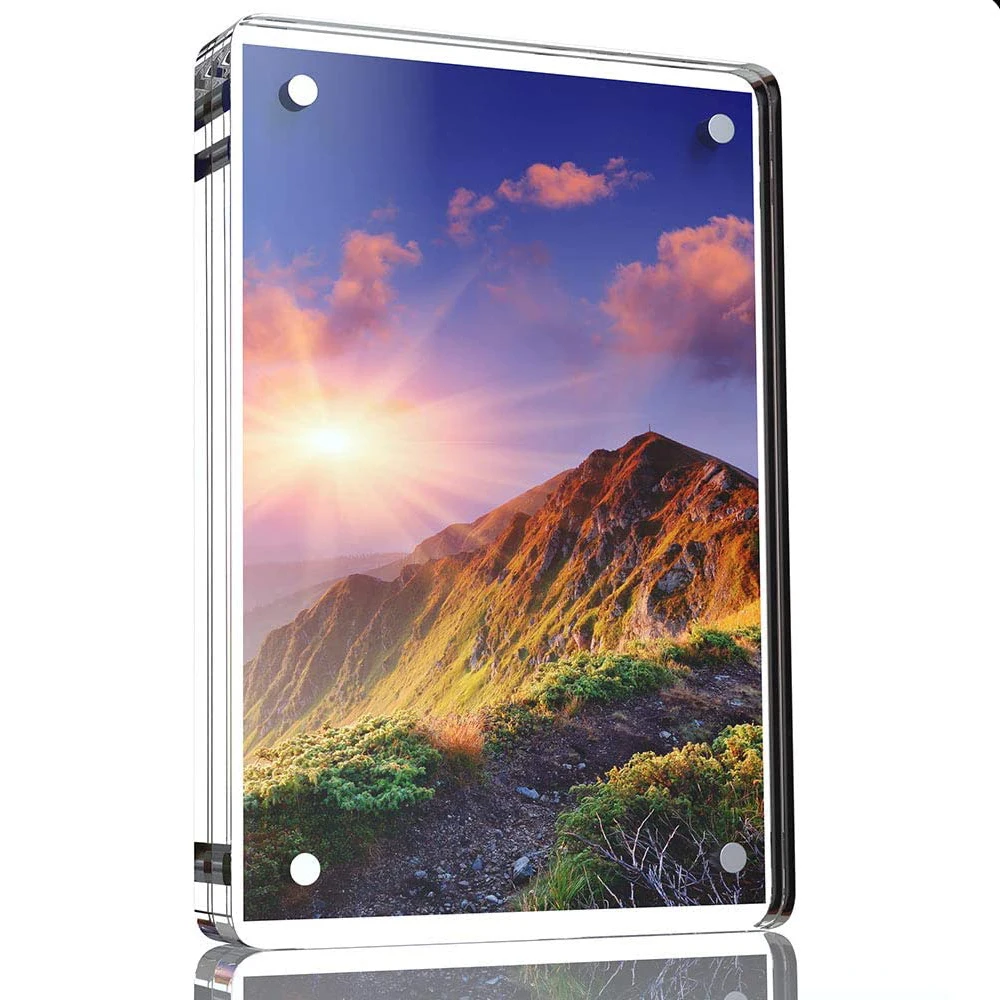 Double Sided Frameless Picture Frame Clear Acrylic Block Frame Custom Wholesale Magnetic Acrylic Photo Frames Stainless Steel