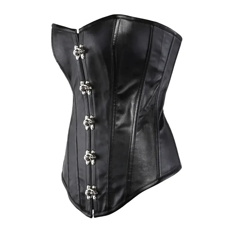 Wonder Beauty Leather Corset Steampunk Overbust Corset Boned Burlesque Corset Bustier Lingerie Top Black Waist Training