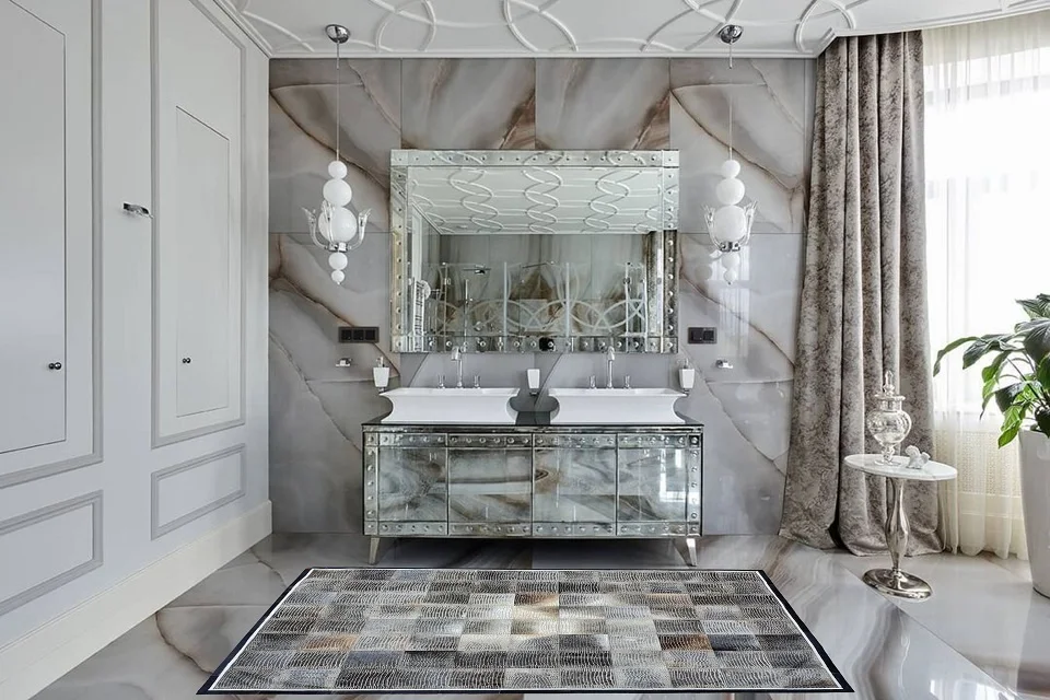 High Quality Laser Engraved Grey and Black Real Cowhide Leather Hair-on Handmade Cow Fur Leather Area Rug And Carpets For Home