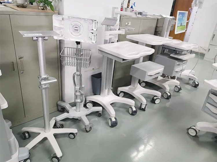 Hospital Trolley Armrest Adjustable Height Monitor ECG Machine Trolley Hospital ECG Laptop Cart