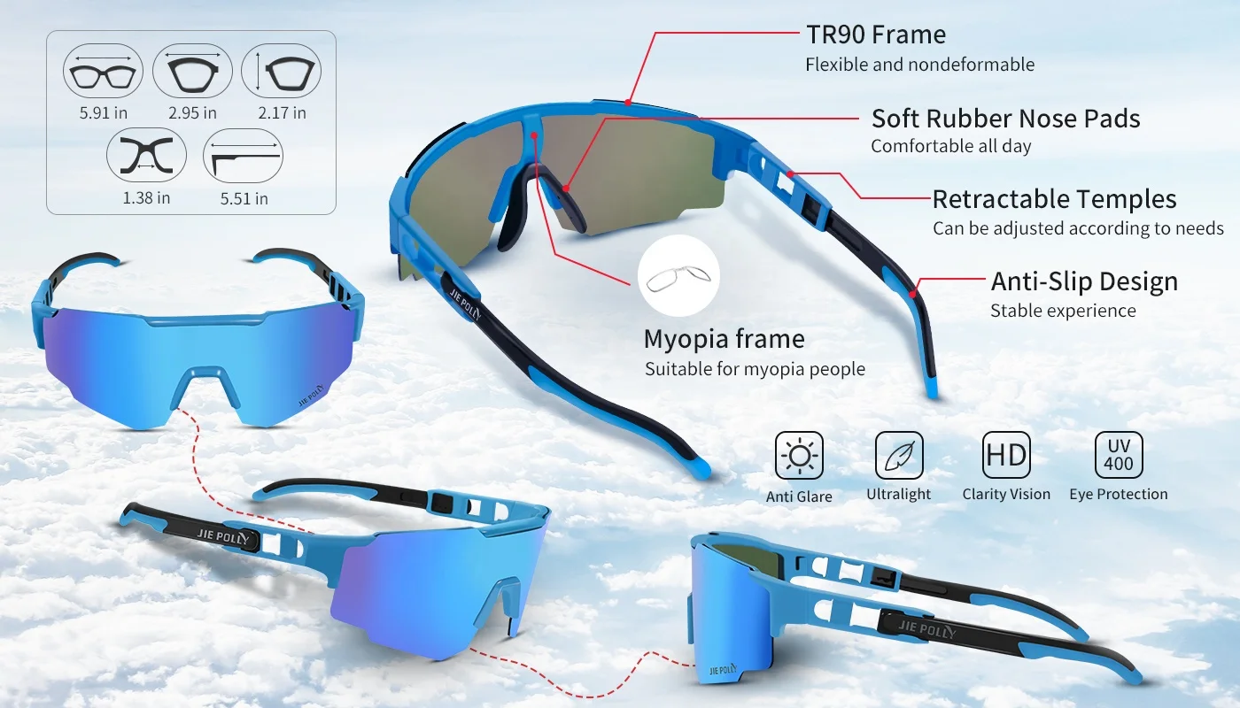 Jiepolly Uv400 Cycling Eyewear Fishing Glasses Polarized Frame Lenses Goggles Outdoor Sunglasses Sport Sun Glasses Polarized