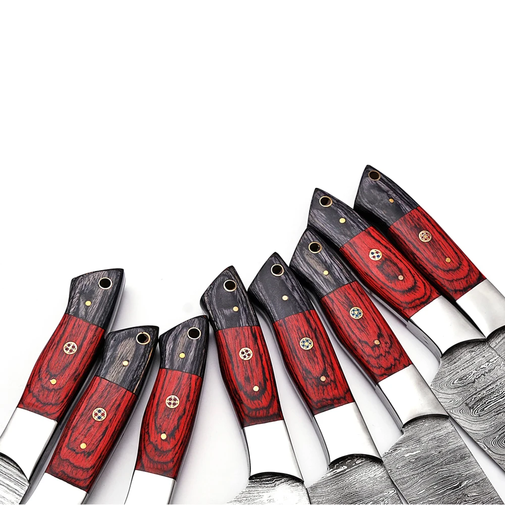 Factory Made Custom Logo Professional Damascus Steel chef knives Set / New Design Damascus Steel Chef Knife Sets