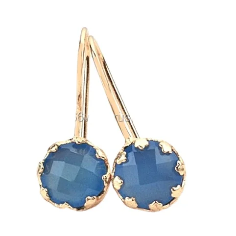 Brass Gold Plated Round Gemstone Shape Stud Dangle Earrings Wholesale