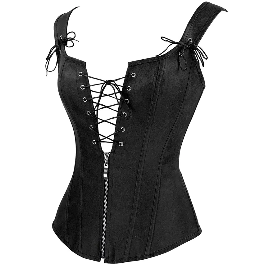 Boned Over Bust Lace Up Corset Bustier Women Steel Boned Waist Training Corset