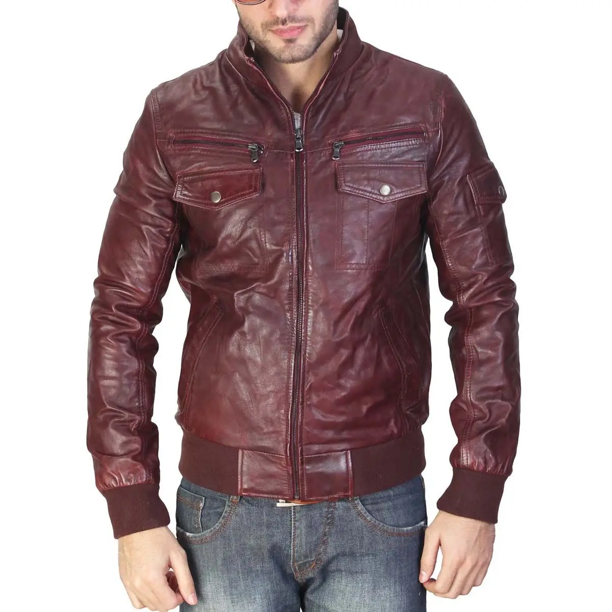 Customized Wholesale fashion men black solid cowboy jackets motorcycle style leather jackets Plush leather jacket