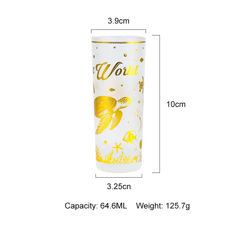 Custom Souvenir Original  2oz 60ml Shot Glass Thick Base Straight Black Gold Sea World Print  Shot Glasses