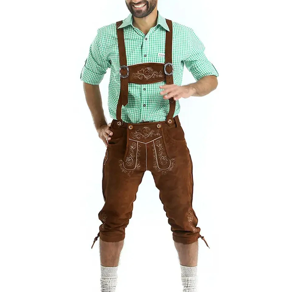 German And Austrian Lederhosen Long And Pant Short Distressed Leather Vintage Look Embroidered Bavarian Shorts For Men