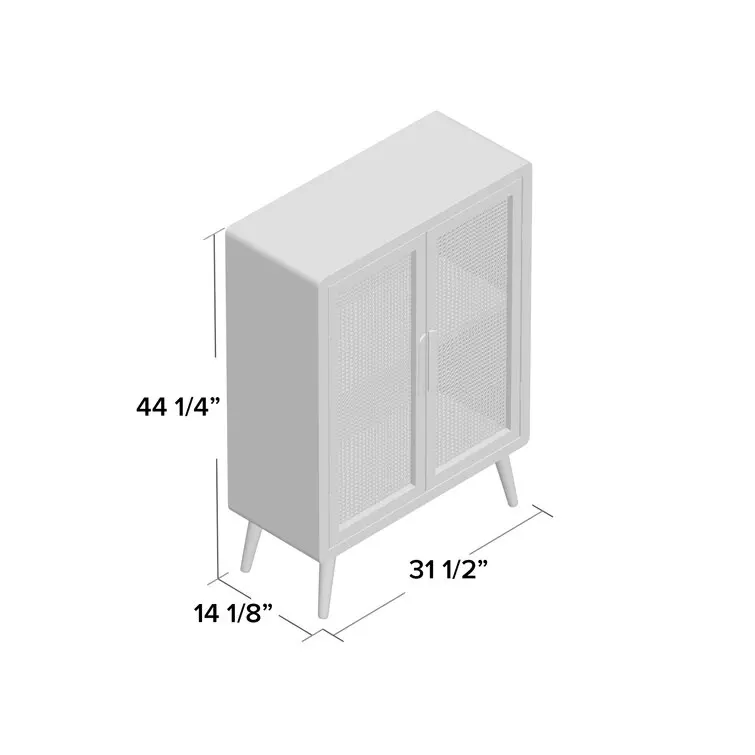 Mid Century Oak Finished Wood Rattan Living Room Cabinet and 2 Door