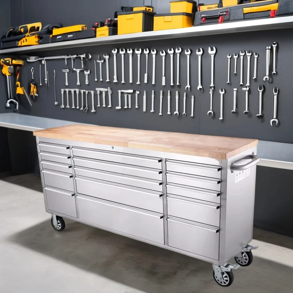Rolling Tool Chest Storage Locker Garage Cabinet Set with Cupboards and Shelves for Workshop & Toolbox Organization