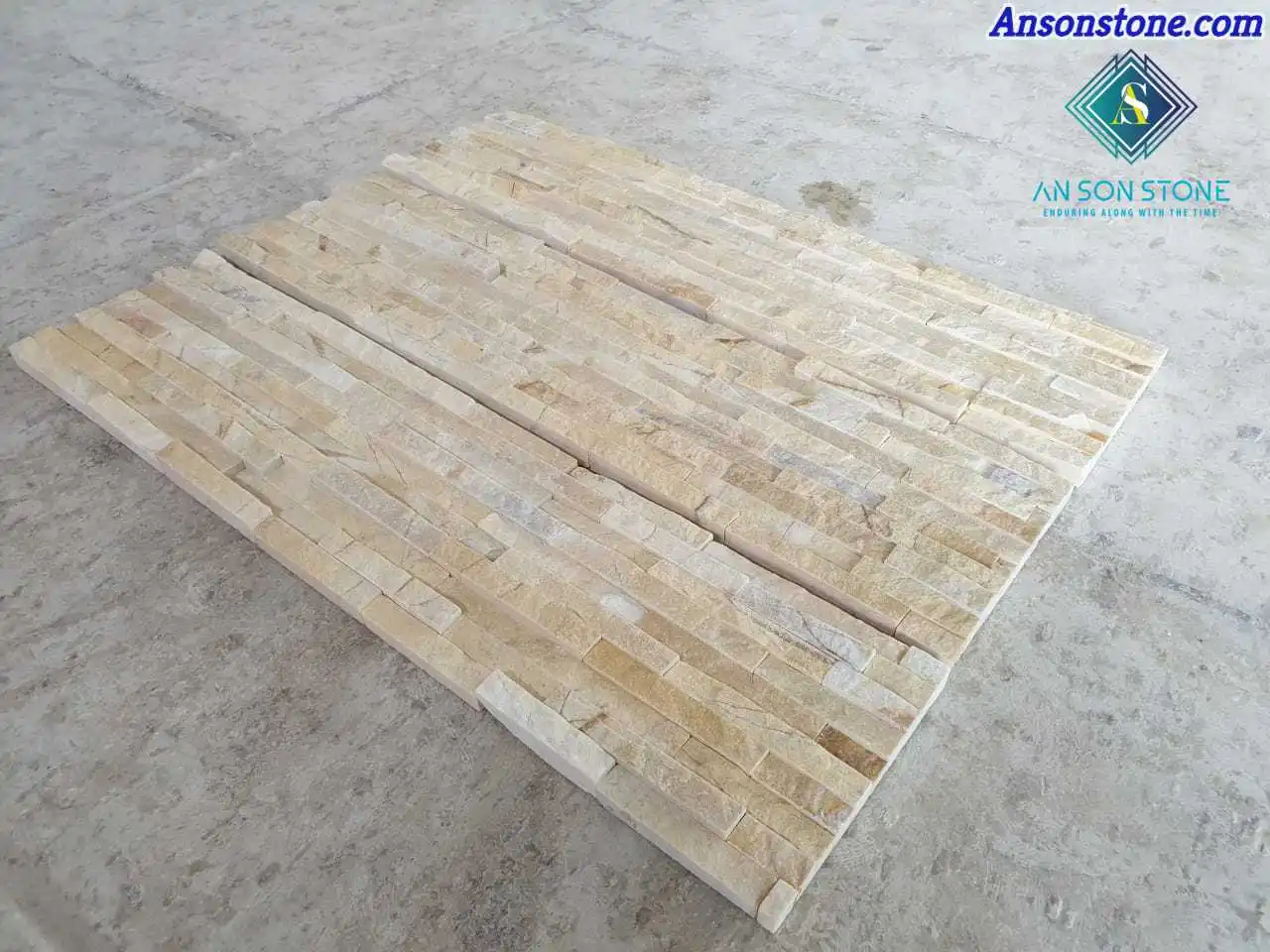Yellow Marble Wall Cladding Panel  With 10 Lines