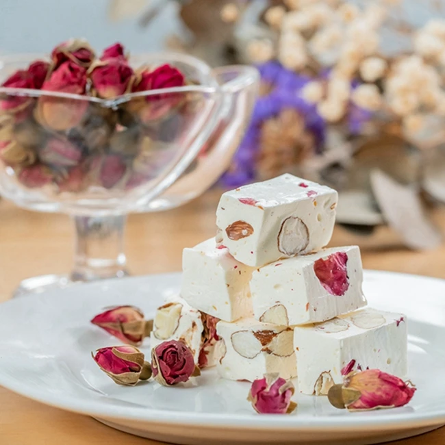 Square Shape Mandorlato Snack Chewy Candy Milk Bar Gummy Biscuit Desert Rose Nougat