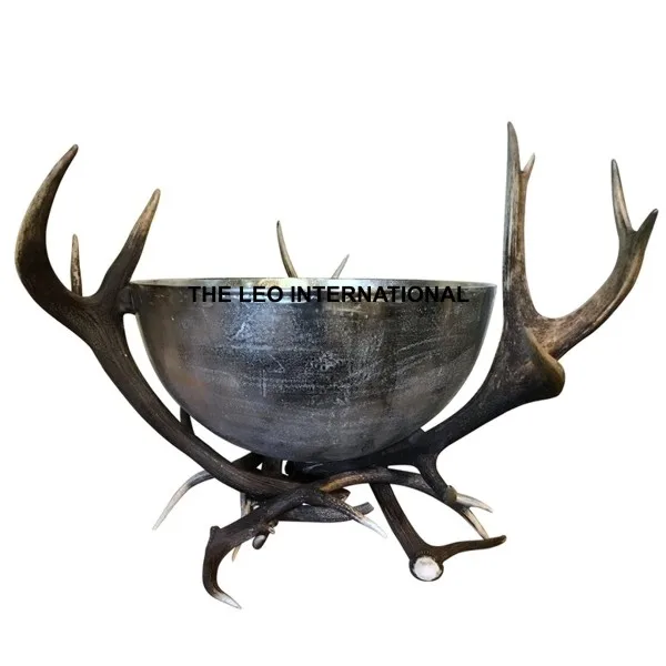 Aluminum metal silverware natural antler color chiller bucket bowl 14X14X18 Inch Viking theme bowl decoration Viking king antler