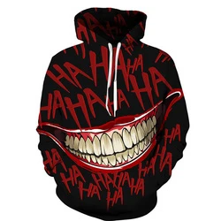 New Arrival Joker 3d Print Sweatshirt Hoodies Men And Women Hip Hop Halloween Poker Face Hoodies Sweatshirt For Couple Clothing