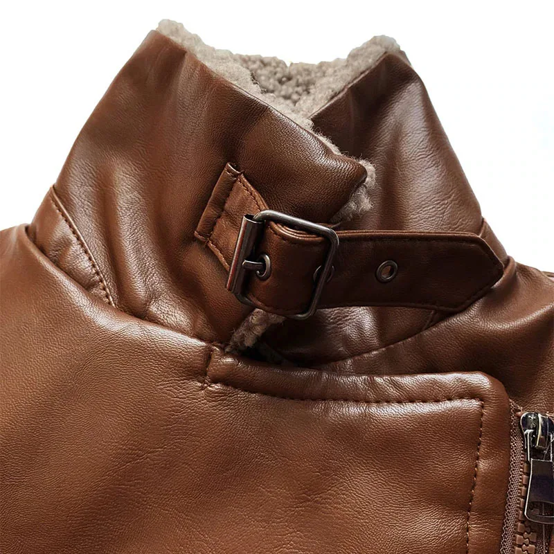 Women Faux Wool Fur Leather Jacket Winter Warm Thickness Lamb Fur Black Punk Zipper Pu Jacket Outwear Jacket