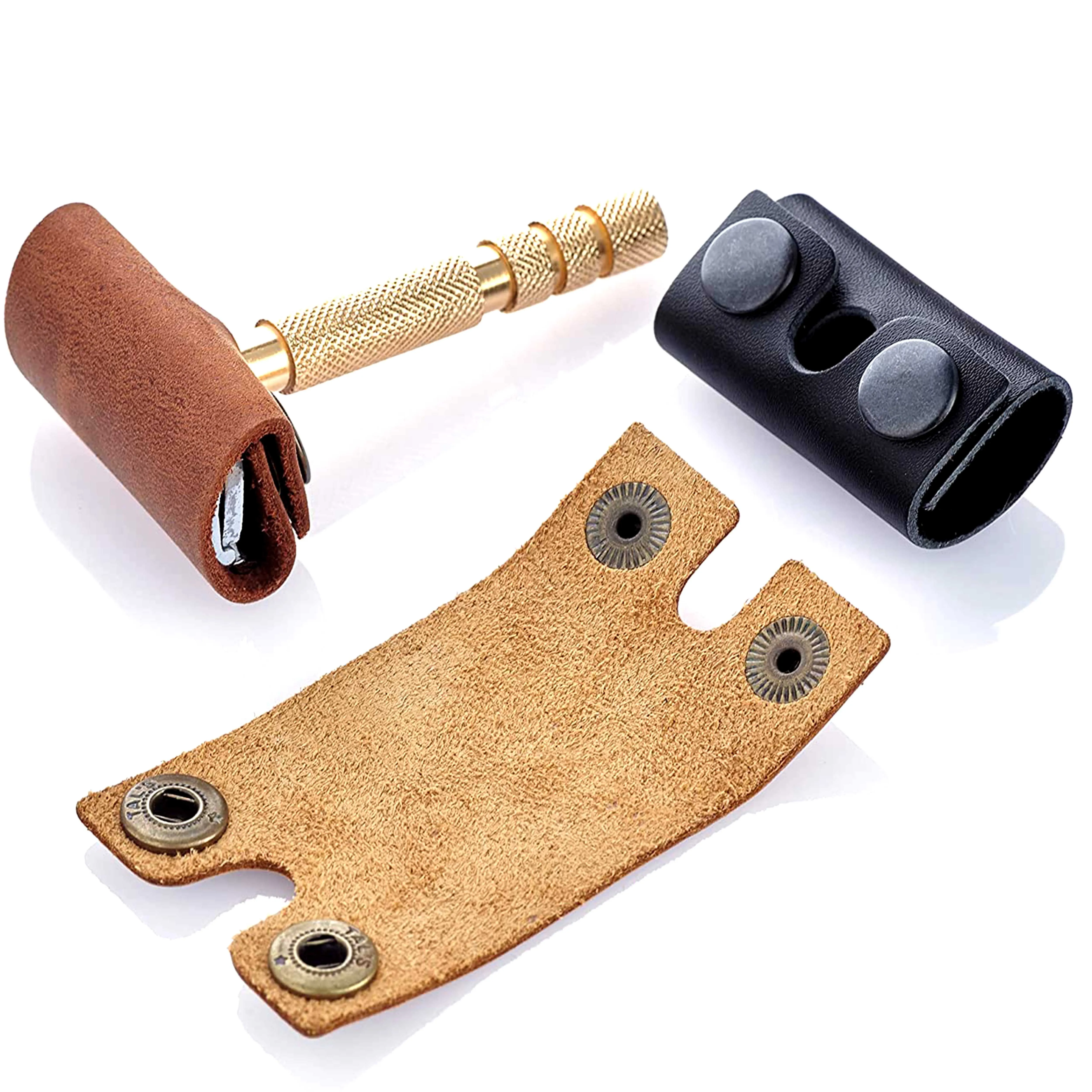 OEM Factory Made Rich Grain Leather Edge Razor Protector Case, Double Edge Safety Razor Head Protective Sheath
