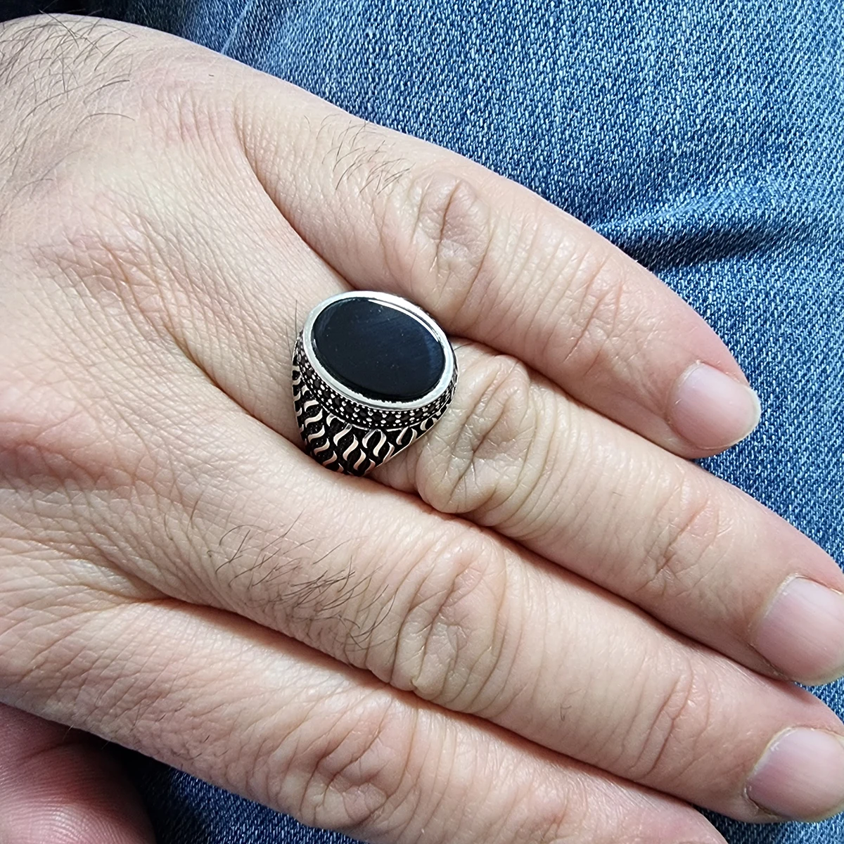 Onyx Ottoman Men Ring 925 Silver Wholesale for Men Dirilis Art Design Fine Jewelry Vintage Rings Hot Sales Made in Turkey