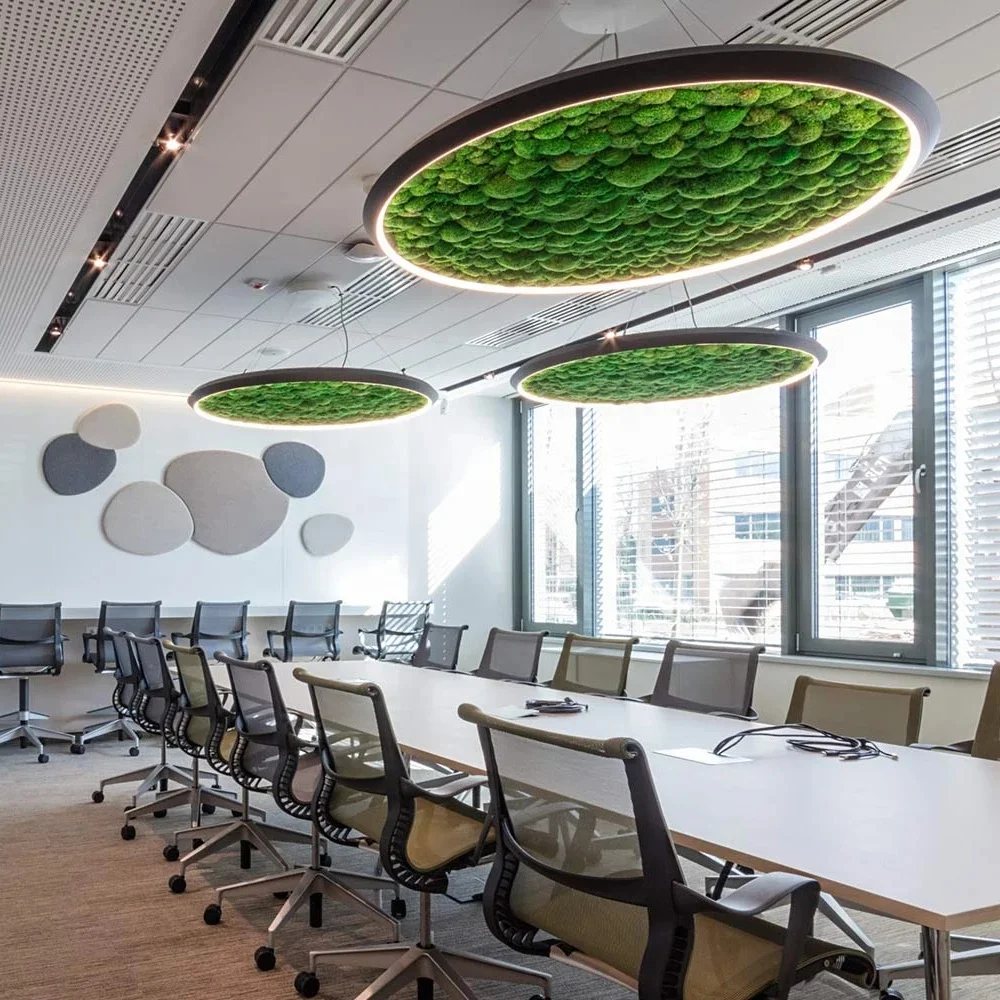 Green Moss Acoustic Noiseproof LED Linear Chandelier Pendant DALI DT8 Dimming Profile for Office KTV Gym Bar Shop