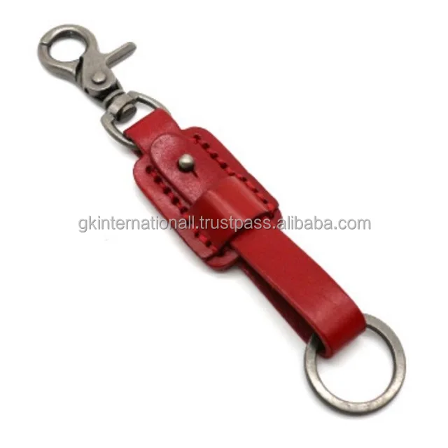 Genuine Leather Personalized handmade leather key chain silver antique heavy ring & clip in 3 variant colors at wholesale price