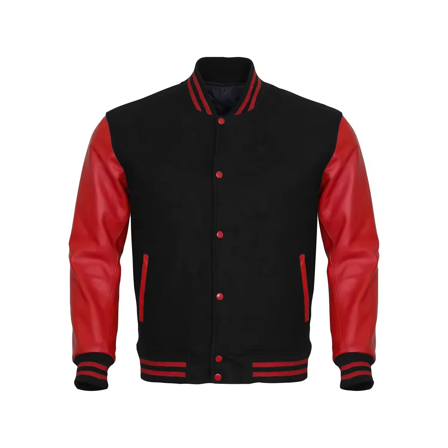 leather sleeve black bomber letterman jacket for menOEM Custom High Quality Men Embroidery Patch Warm