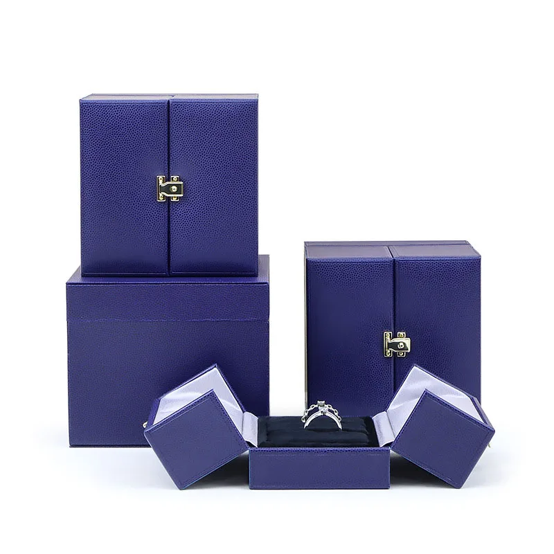 Blue Luxury Pu Faux Leather Jewellery Boxes For Wholesale Blue Grey Ring Necklace Earring Bracelet Set Jewelry Boxes
