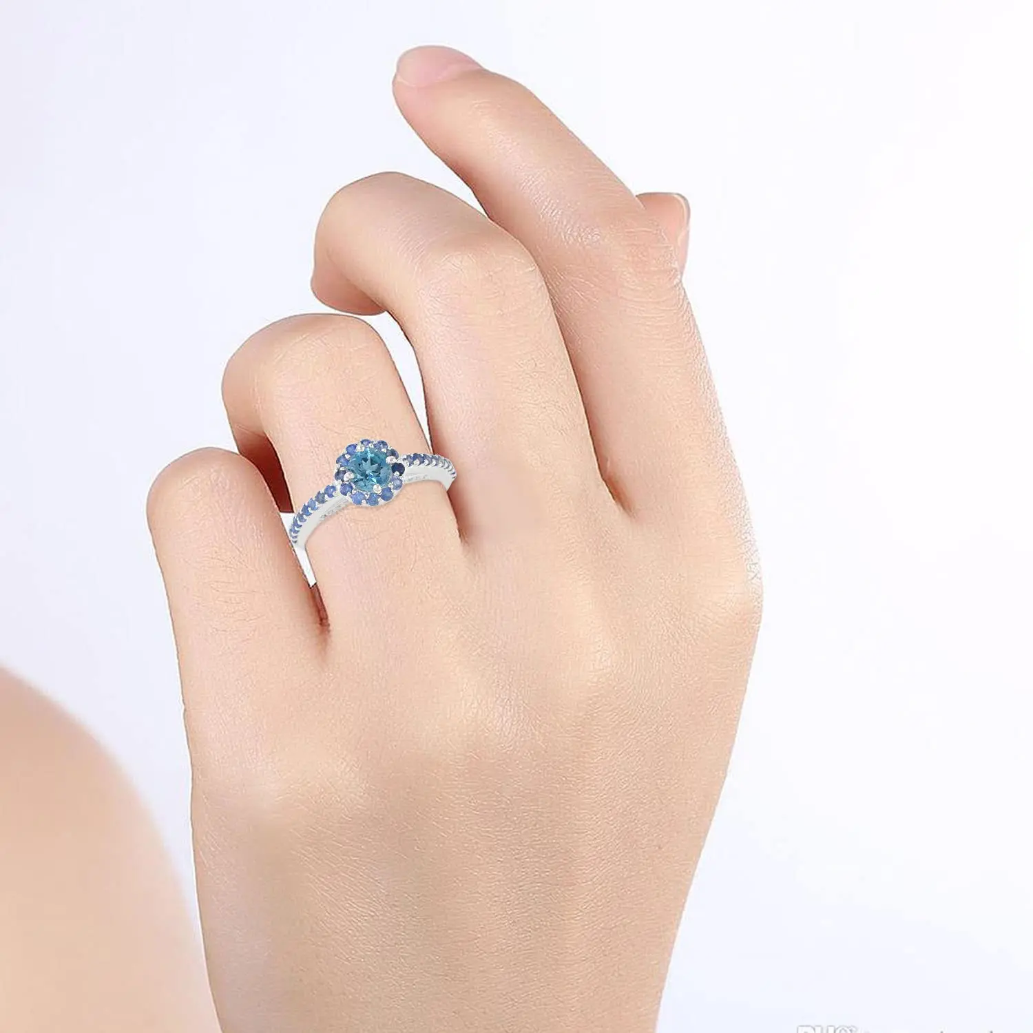Indian 925 Sterling Silver Blue Topaz Sapphire Bridal Ring Statement Engagement Wedding Birthday Fine Jewelry Gifts for Women