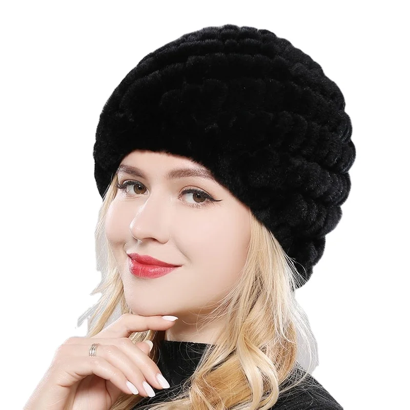 Women Winter Warm Real Rex Rabbit Fur Hat Snow Cap Winter Hats for Women Girls Real Fur Knit Skullies Beanies Natural Fluffy Cap