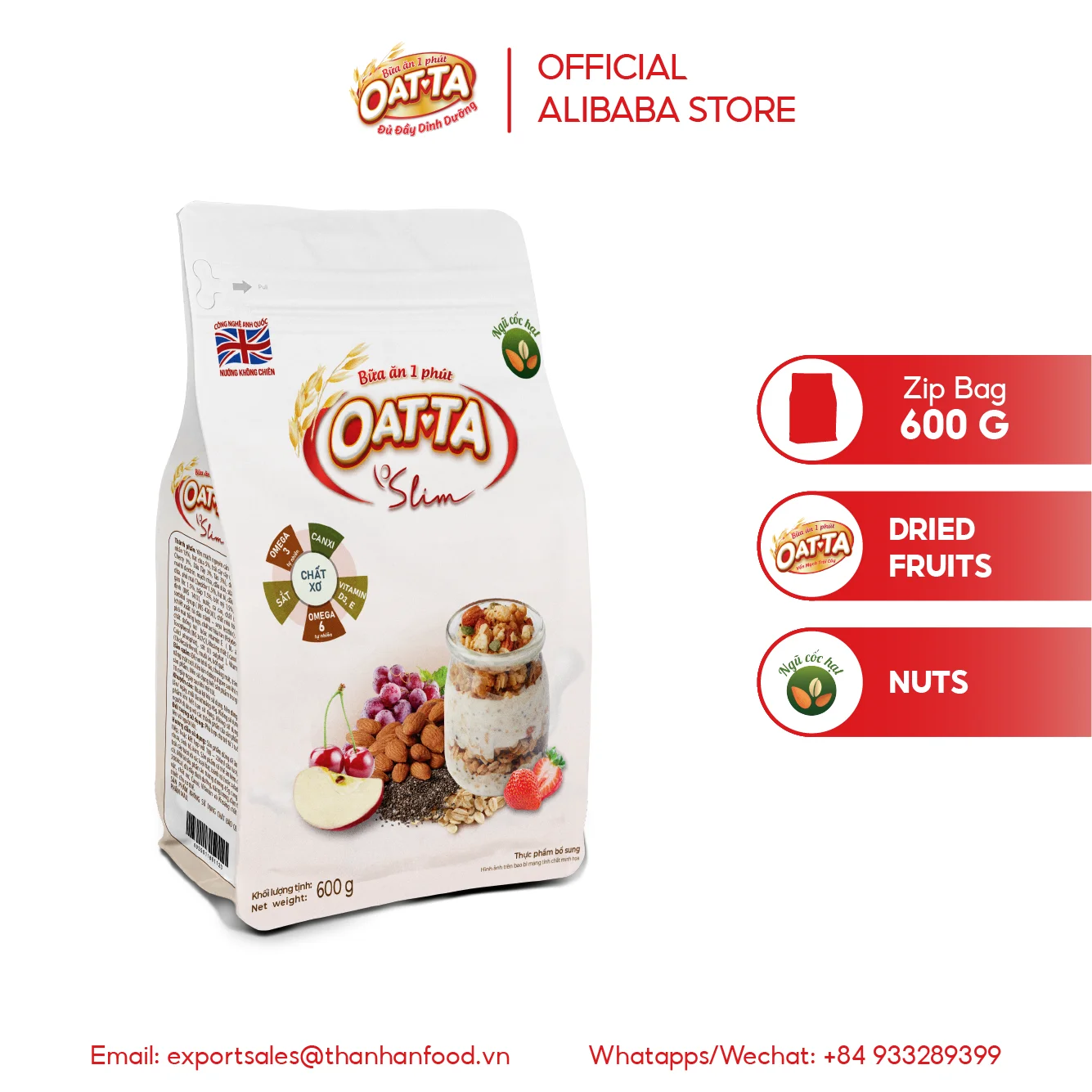 Vietnam Brand Grain Product Healthy OATTA Slim Granola with Chia seeds Fresh Nutritious Style Wholesale