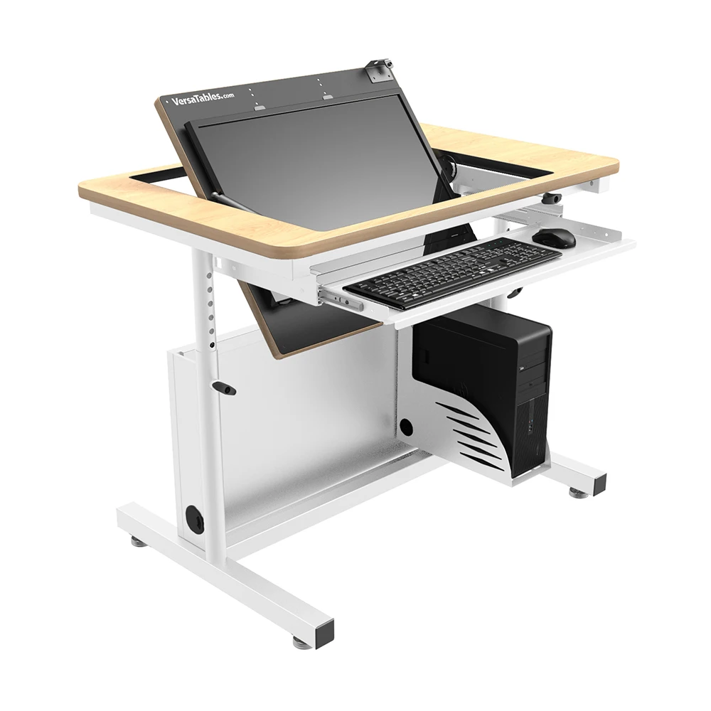 VersaDesk Revolution Adjustable Height Computer Desk  White/Maple
