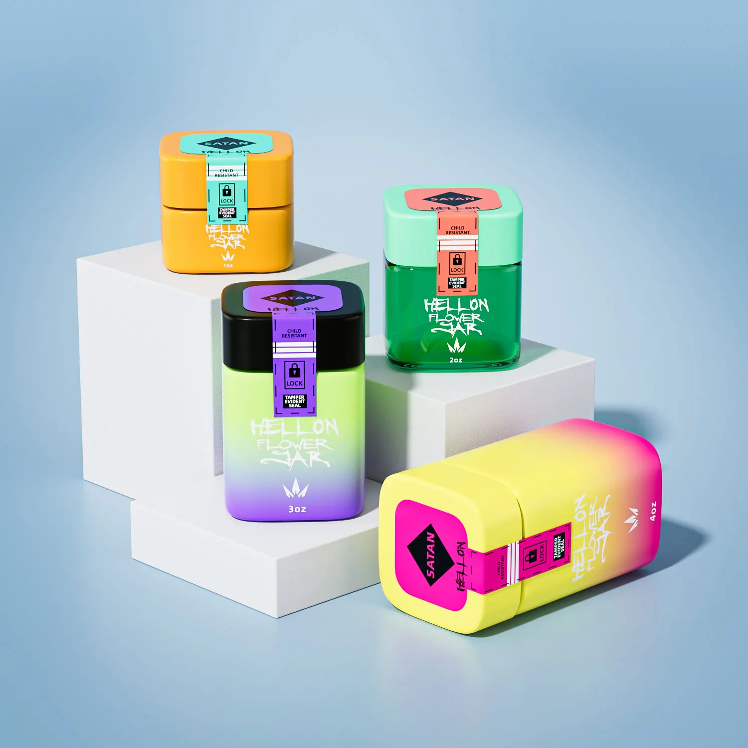 Custom tamper evident labels eight jar 1g 3.5g flower rectangle stash CR glass jar child resistant square glass jar