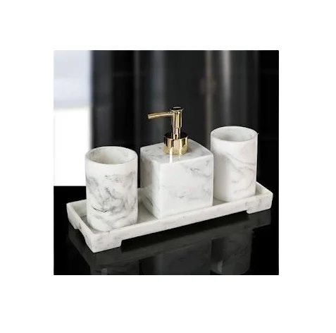 4-Piece Bathroom Accessories Set Soap Dispenser Tray Tumbler Marble Set Home Bathroom Decor Handmade Cheap Price Made In India