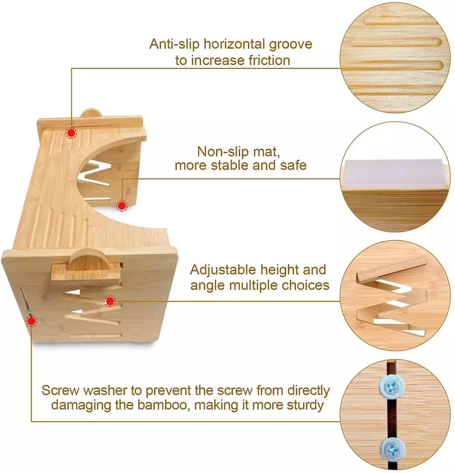 Toilet Stool for Bathroom Multi-Height & Angle Adjustable Bamboo Potty Stool for Adults & Kids Poop Stool Fit All Toilets