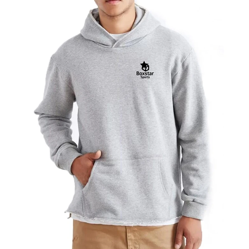 custom  long-sleeve unstitched edge mens cotton hoodie high quality raw hem hoodie