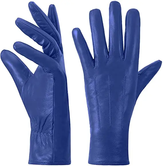 Red Leather Full Feigner Genuine Sheepskin Leather Gloves, Warm Touchscreen Texting Cashmere Driving Motorcycle Dress Gloves