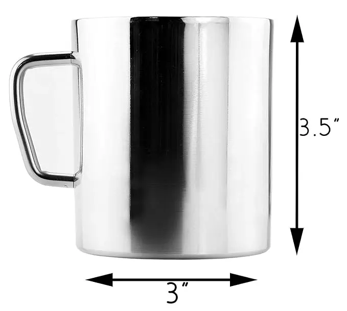 High Quality Material Stainless Steel Double Walled Glossy Coffee Mug Jumbo Pack of 2 (300 ML Each) Use For Drinking